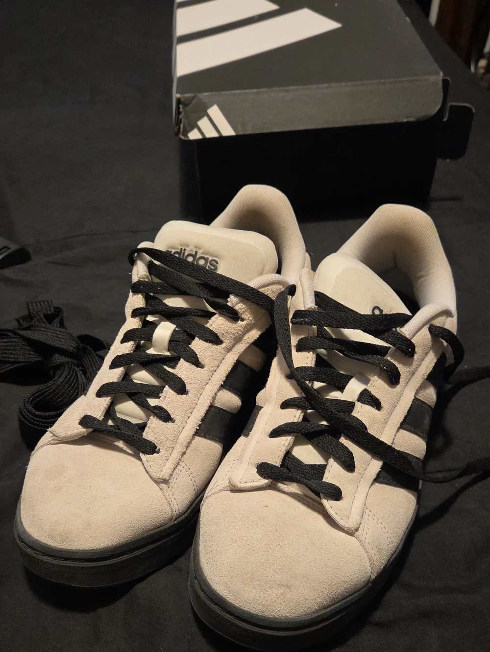 adidas Men’s Grey Suede Sneakers with Black Stripes